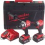 Milwaukee M18 FPP2A2-502X Σετ Κρουστικό Δραπανοκατσάβιδο &amp Παλμικό Κατσαβίδι 18V με 2 Μπαταρίες 5Ah και Θήκη