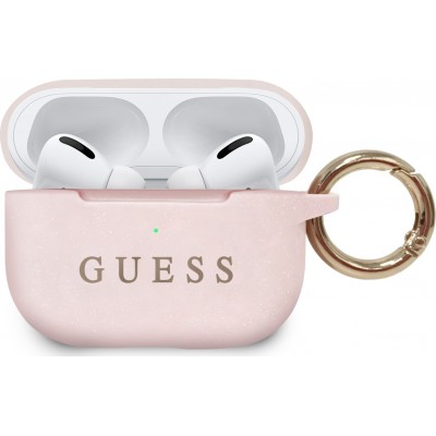 Guess Silicone Case Θήκη Σιλικόνης με Γάντζο Pink Blister για Apple AirPods Pro