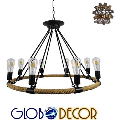 GloboStar Millbank Πολυέλαιος 8xE27 Ø80cm με Σχοινί Μαύρος 01423