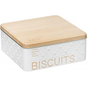 Atmosphera Relief Μπισκοτιέρα Λευκή Μεταλλική 19.5x19.5x8cm