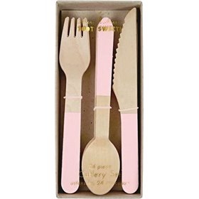 Σετ 24 Meri Meri Ξύλινα μαχαιροπίρουνα ροζ