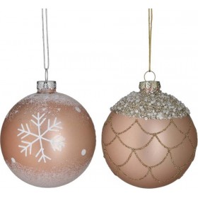 Inart Χριστουγεννιάτικη Μπάλα Γυάλινη Ροζ Χρυσή 8cm 6τμχ (Διάφορα Σχέδια)