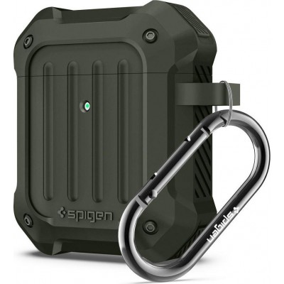 Spigen Tough Armor Θήκη Σιλικόνης με Γάντζο σε Πράσινο χρώμα για Apple AirPods