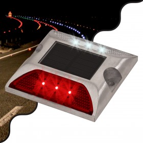 GloboStar Ανακλαστήρας Οδοστρώματος Αυτόνομος Ηλιακός Χωνευτός LED IP68 Ψυχρό Λευκό 6000K &amp Κόκκινο 71476