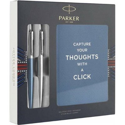 Parker Σετ Γραφείου με Σημειωματάριο και Στυλό Jotter Duo Stainless Steel CT &amp Waterloo Blue CT