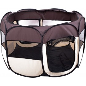 Υφασμάτινο Πάρκο Σκύλου Πτυσσόμενο με Φερμουάρ σε Χρώμα Καφέ-Μπεζ 104x65cm