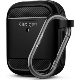 Spigen Rugged Armor Θήκη Σιλικόνης με Γάντζο σε Μαύρο χρώμα για Apple AirPods Spigen Rugged Armor Θήκη Σιλικόνης με Γάντζο σε Μαύρο χρώμα για Apple AirPods