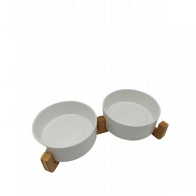 Rolinger Ποτίστρα / Ταΐστρα Σκύλου Κεραμική Διπλή Πάνω σε Ξύλινη Βάση