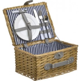 Inart Καλάθι Πικ Νικ Σετ για 2 Ψάθινο σε Καφέ χρώμα