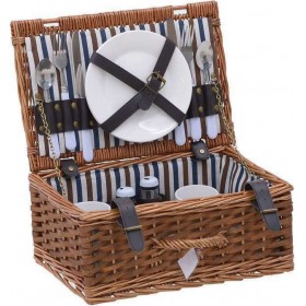 Inart Καλάθι Πικ Νικ Ψάθινο Σετ για 2 Natural-Beige 36x24x16cm