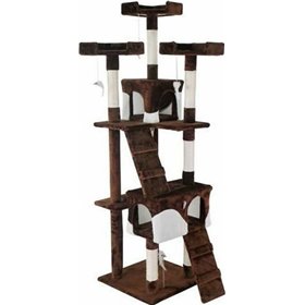 Δέντρο Γάτας Βελούδινο Με Στύλους Σιζαλ Καφέ/ Λευκό 49x49x170cm