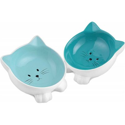 Navaris Cat Bowls with Ears Σετ με 2 Μπολ Φαγητού και Νερού σε Σχήμα Γάτας Μπλε