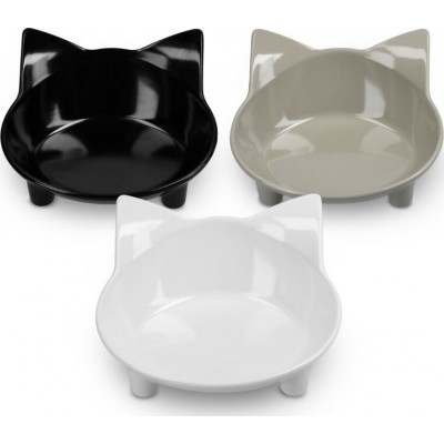 Navaris Cat Bowls with Ears Σετ με 3 Μπολ Φαγητού και Νερού σε Σχήμα Γάτας Μαύρο / Γκρι / Λευκό