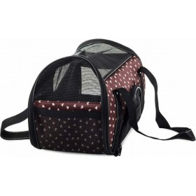 Τσάντα Μεταφοράς Κατοικιδίου σε Καφέ Χρώμα με Μοτίβο Καρδιές 41x23x27cm