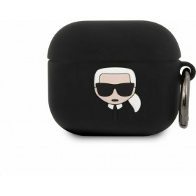 Karl Lagerfeld Karl Head Θήκη Σιλικόνης με Γάντζο σε Μαύρο χρώμα για Apple AirPods 3 Karl Lagerfeld Karl Head Θήκη Σιλικόνης με Γάντζο σε Μαύρο χρώμα για Apple AirPods 3
