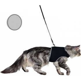 Trixie Ανακλαστικό Μαλακό Γιλέκο Σαμαράκι με Οδηγό για Γάτες Μαύρο 24 έως 42cm