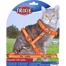 Trixie Σαμαράκι Γάτας με Οδηγό με Σχέδιο Ψαράκια Πορτοκαλί 23 - 39cm