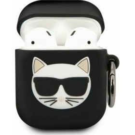 Karl Lagerfeld Choupette Fun Θήκη Σιλικόνης με Γάντζο σε Μαύρο χρώμα για Apple AirPods Karl Lagerfeld Choupette Fun Θήκη Σιλικόνης με Γάντζο σε Μαύρο χρώμα για Apple AirPods
