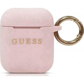 Guess Silicone Case Θήκη Σιλικόνης με Γάντζο Light Pink για Apple AirPods Guess Silicone Case Θήκη Σιλικόνης με Γάντζο Light Pink για Apple AirPods