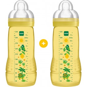 Mam Σετ Πλαστικά Μπιμπερό Easy Active Combi-Pack με Θηλή Σιλικόνης 330ml για 4+ μηνών 2τμχ Κίτρινο Ήλιος
