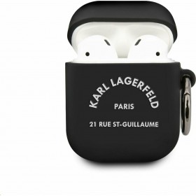 Karl Lagerfeld 21 Rue St Θήκη Σιλικόνης με Γάντζο σε Μαύρο χρώμα για Apple AirPods Karl Lagerfeld 21 Rue St Θήκη Σιλικόνης με Γάντζο σε Μαύρο χρώμα για Apple AirPods