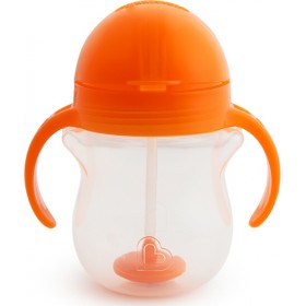 Munchkin Παιδικό Ποτηράκι με Λαβές και Καλαμάκι "Click Lock" από Πλαστικό Πορτοκαλί 207ml για 6m+