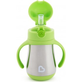 Munchkin Παιδικό Ποτηράκι με Λαβές και Καλαμάκι "Cool Cat" από Μέταλλο Πράσινο 237ml για 18m+