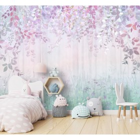 Παιδική ταπετσαρία τοίχου επιθυμητών διαστάσεων Μωβ Λουλούδια 02006Q Αυτοκόλλητο Βινυλίου