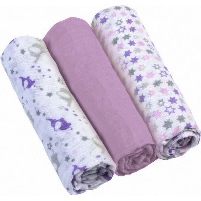 Babyono Πάνες Αγκαλιάς από Μουσελίνα Μωβ 3τμχ 70x70cm