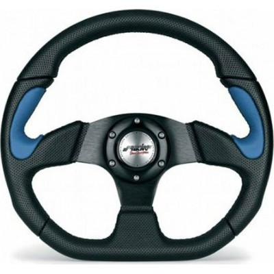 Simoni Racing Τιμόνι Αυτοκινήτου Polypelle Χ2 Δερμάτινο Τριάκτινο με Διάμετρο 33cm Μπλε/ΜαύροΚωδικός: SRX2330PUN/PA 