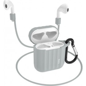 Hoco WB10 Θήκη Σιλικόνης με Γάντζο σε Γκρι χρώμα για Apple AirPods