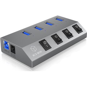 RaidSonic Icy Box IB-HUB1405 USB 3.0 Hub 4 Θυρών με σύνδεση USB-A &amp Θύρα Φόρτισης και Εξωτερική Παροχή Ρεύματος ΑσημίΚωδικός: