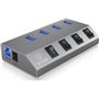 RaidSonic Icy Box IB-HUB1405 USB 3.0 Hub 4 Θυρών με σύνδεση USB-A &amp Θύρα Φόρτισης και Εξωτερική Παροχή Ρεύματος ΑσημίΚωδικός: