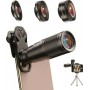 Kit 22X Telephoto Lens + 120° Wide Angle Lens + 25X Macro Lens + 205° Fish Eye Lens Fisheye