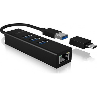 RaidSonic Icy Box IB-HUB1419-LAN USB 3.0 Hub 4 Θυρών με σύνδεση USB-A / USB-C / EthernetΚωδικός: 146-0255 
