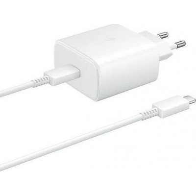 Samsung Φορτιστής με Θύρα USB-A και Καλώδιο USB-C 45W Λευκός (EP-TA845 Retail)