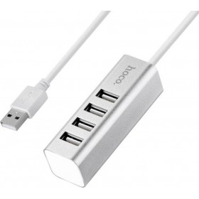 Hoco HB1 USB 2.0 Hub 4 Θυρών με σύνδεση USB-A Ασημί