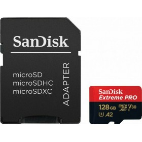 Sandisk Extreme Pro microSDXC 128GB Class 10 U3 V30 A2 UHS-I με αντάπτορα