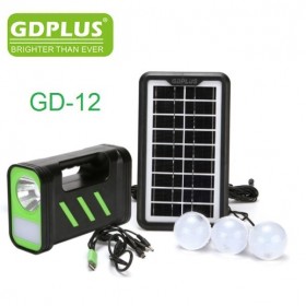 GDPlus GD-12 Ηλιακό Σύστημα Φωτισμού με Φακό / 3 Λάμπες LED και πλεξούδα USB