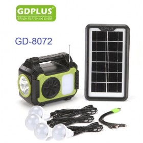 GDPlus GD-8072 Ηλιακό Σύστημα Φωτισμού με 4 Λάμπες / Πλεξούδα Φόρτισης USB και Ραδιόφωνο