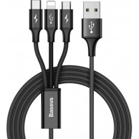 Baseus Regular USB to Lightning / Type-C / micro USB Cable Μαύρο 1.2m (CAMLT-SU01)