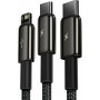 Baseus Braided USB-C to Lightning / Type-C / micro USB Cable Μαύρο 1,5m (CAMLTWJ-01)