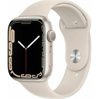 Apple Watch Series 7 Aluminium 45mm Αδιάβροχο με Παλμογράφο (Starlight)