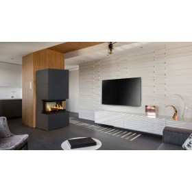 Kratki Home Easy Box Ενεργειακό Τζάκι Ξύλου Αερόθερμο 7kW Τρίπλευρο με Πόρτα Συρόμενη Black