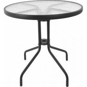 Τραπέζι για Μικρούς Εξωτερικούς Χώρους Μεταλλικό με Γυάλινη Επιφάνεια HM5146.01 Γκρι 70x70x70εκ.