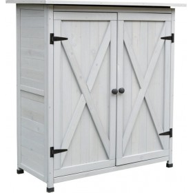 Ξύλινη Αποθήκη Κήπου Λευκή με Διπλή Πόρτα Μ1.1xΠ0.55xΥ1.17m