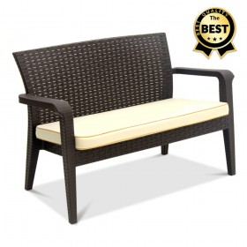 Majorca Παγκάκι Εξωτερικού Χώρου από Πολυπροπυλένιο με Μαξιλάρια Καφέ 125x62x81cm Majorca Παγκάκι Εξωτερικού Χώρου από Πολυπροπυλένιο με Μαξιλάρια Καφέ 125x62x81cm