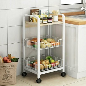 Pakoworld Τρόλει Κουζίνας Ξύλινο σε Λευκό Χρώμα 3 Θέσεων 40x36x85cm