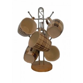 Ανοξείδωτη βάση για κούπες 6 θέσεων, με ξύλινο πάτο - For Home