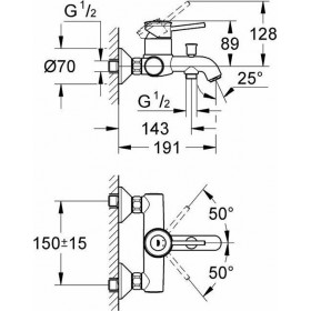 Grohe Bauclassic 32865000 Αναμεικτική Μπαταρία Μπανιέρας Ασημί